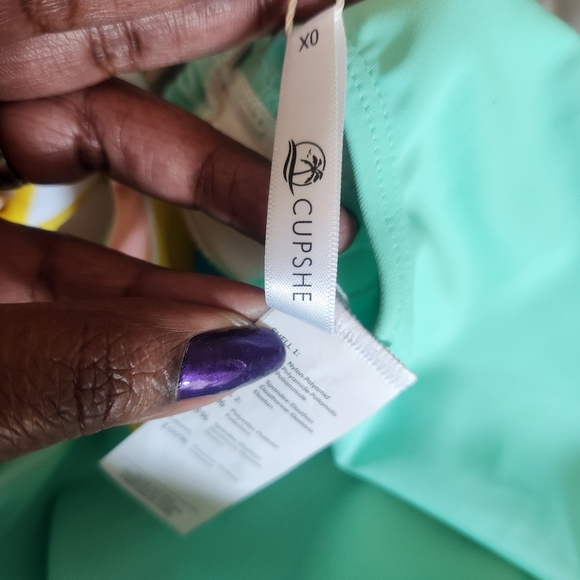 Cupshe pastel bathing suit.  Green, pink, white, and yellow.  Never worn - Picture 6 of 7